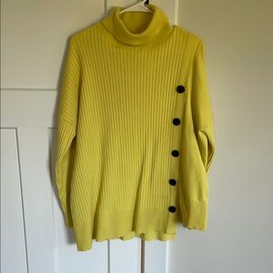 Yellow Turtleneck Sweater with Button Detail